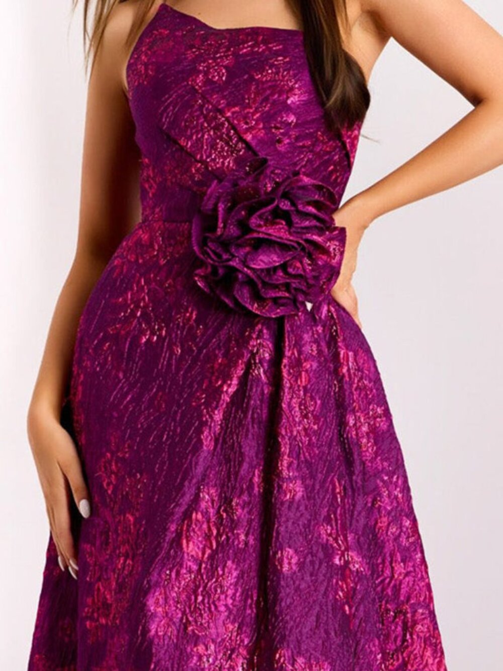 NWT Jovani 40780 Floral Waist Asymmetric Formal Gown Fuchsia size 8 - Picture 2 of 6